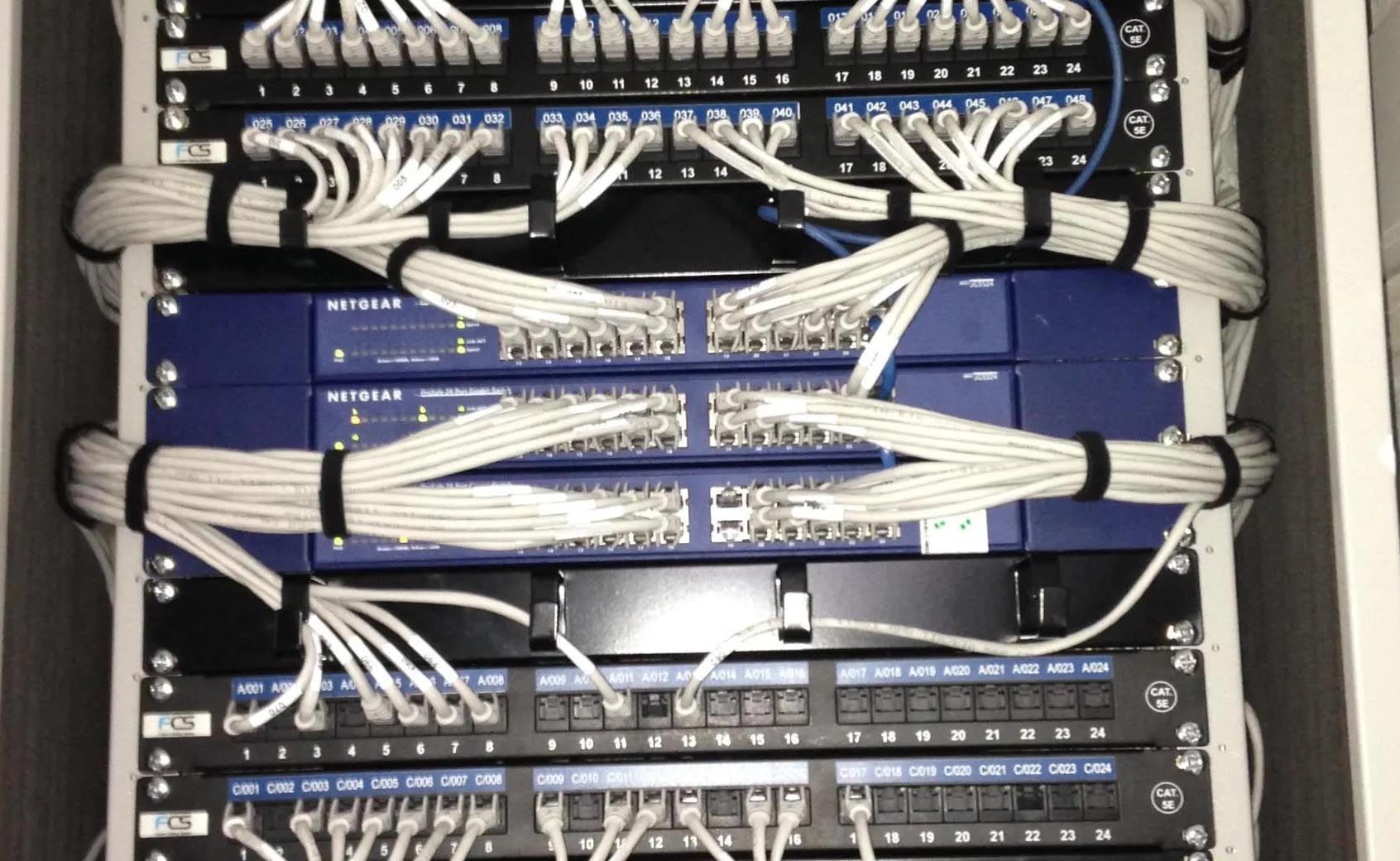 Cat 5e patched acoustic rack